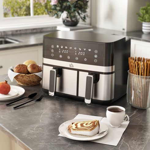 HOMCOM 8.5L Dual Basket Air Fryer, With Sync And Multi-Menu Cooking
