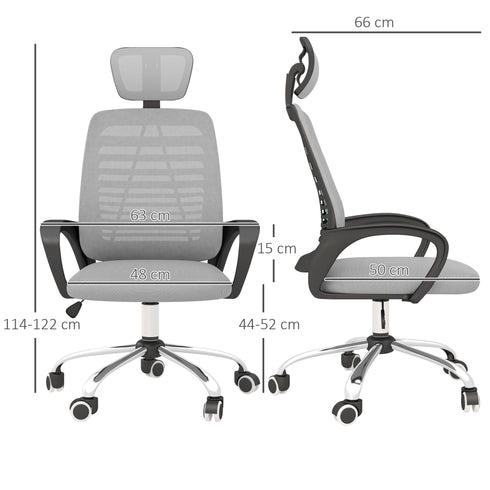 Seemly Ergonomic Office Chair, Mesh Desk Chair With Rotatable Headrest, Lumbar Back Support, Armrest, Grey