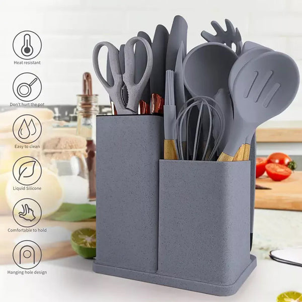 19pcs Set Non-Stick Silicone Kitchen Utensil Spatula Spoon Cooking Cookware