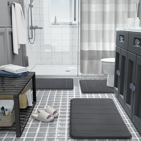 Luxury Memory Foam Bathroom Mat Set – 3 Piece Non-Slip (Grey)
