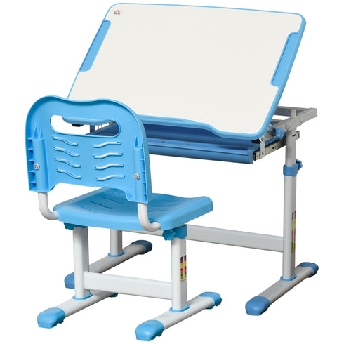 Seemly Kids Height-Adjustable Study Desk & Chair Set with Adjustable Desktop – Blue