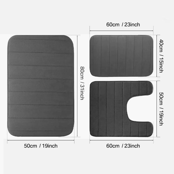 Luxury Memory Foam Bathroom Mat Set – 3 Piece Non-Slip (Grey)