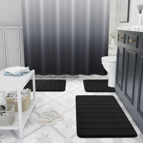 Luxury Memory Foam Bathroom Mat Set – 3 Piece Non-Slip (Black)