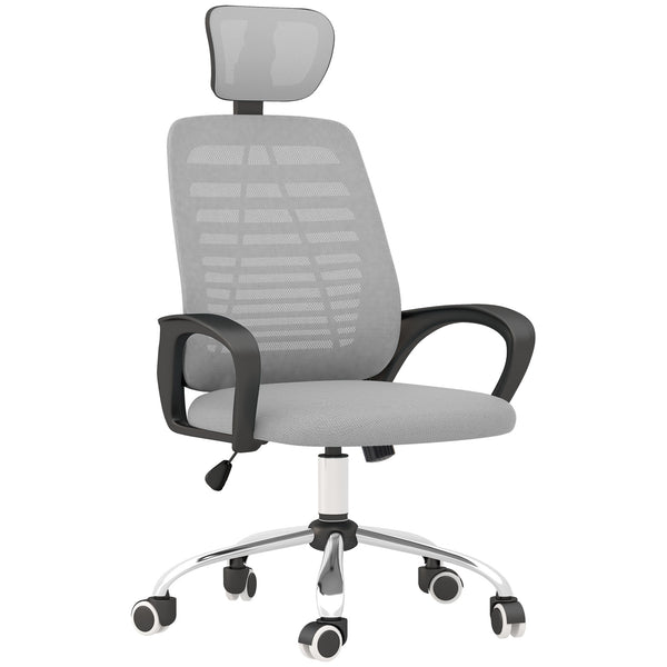 Seemly Ergonomic Office Chair, Mesh Desk Chair With Rotatable Headrest, Lumbar Back Support, Armrest, Grey