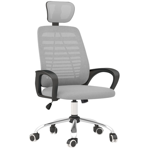 Seemly Ergonomic Office Chair, Mesh Desk Chair With Rotatable Headrest, Lumbar Back Support, Armrest, Grey