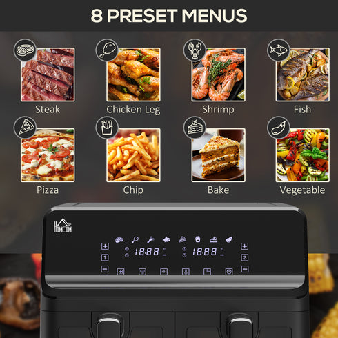 8L Dual Basket Air Fryer Oven – 8-in-1 Digital Display, Visible Window, Timer, Preheat Function, 2500W Oil-Free Cooking
