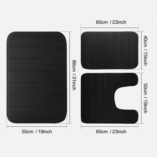 Luxury Memory Foam Bathroom Mat Set – 3 Piece Non-Slip (Black)