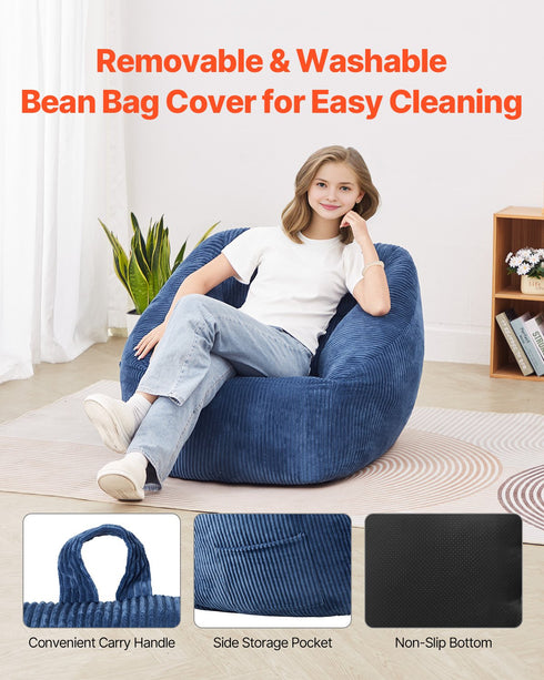 Luxury Memory Foam Bean Bag Chair – Soft Teddy Velvet (Blue)