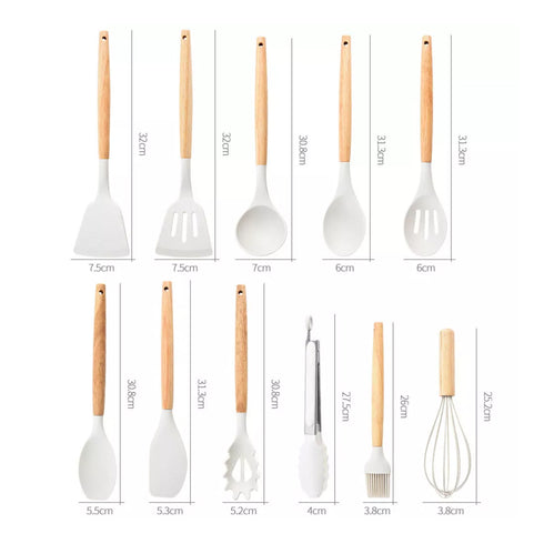 19pcs Set Non-Stick Silicone Kitchen Utensil Spatula Spoon Cooking Cookware