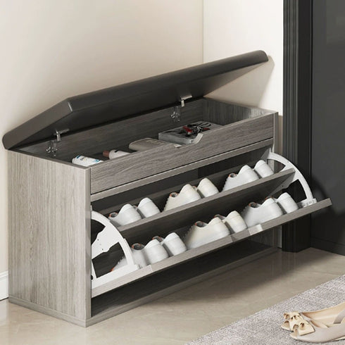 Wooden Shoe Rack Bench – Storage with Cushion & Cover