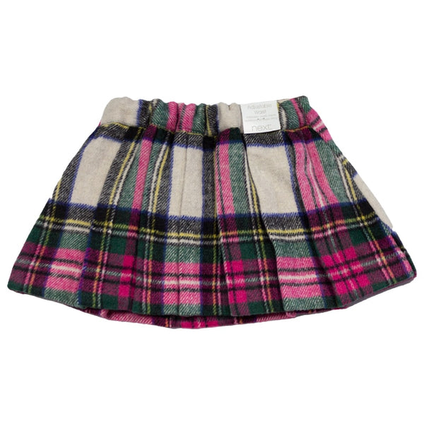 Baby Girls Adjustable Waist Tartan Skirt & Cream Knitted Tights Set