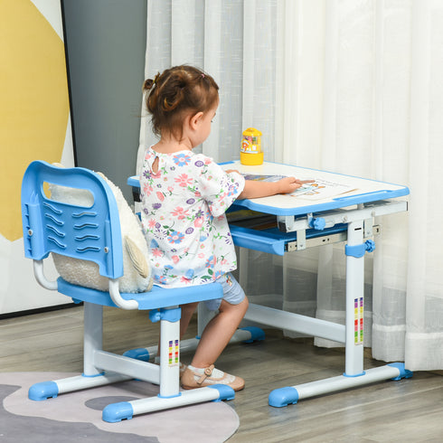 Seemly Kids Height-Adjustable Study Desk & Chair Set with Adjustable Desktop – Blue
