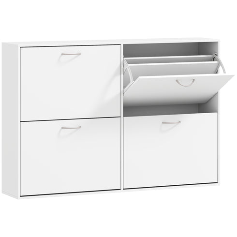 Wooden Modern Design 4 Drawer Shoes Cabinet Pull Down Shelf Storage Organiser - White