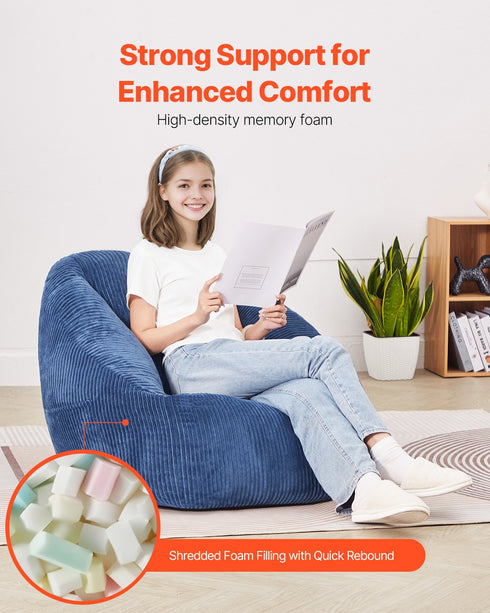 Luxury Memory Foam Bean Bag Chair – Soft Teddy Velvet (Blue)